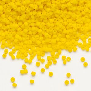 Seed bead, Dyna-Mites&trade;, glass, pkg/40g, #11 round, opaque matte dark yellow, (732MA 11/0 RR).