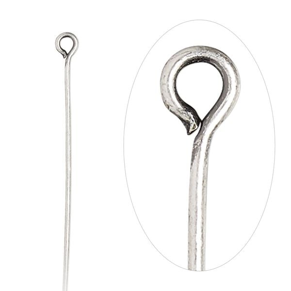 Eye pin 1pkg500 silver-plated, 2 inch, 21 gauge brass antique image number 0
