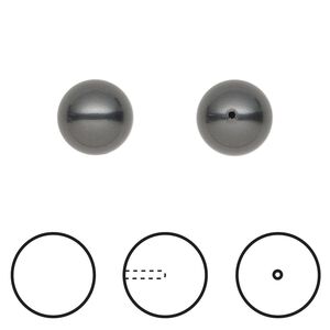 Pearl 100pk black, Swarovski&reg; 10mm half-drilled round 5818