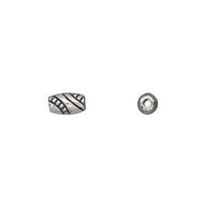 Bead 1pkg50 silver-plated "pewter", 8x4mm oval tube, antique