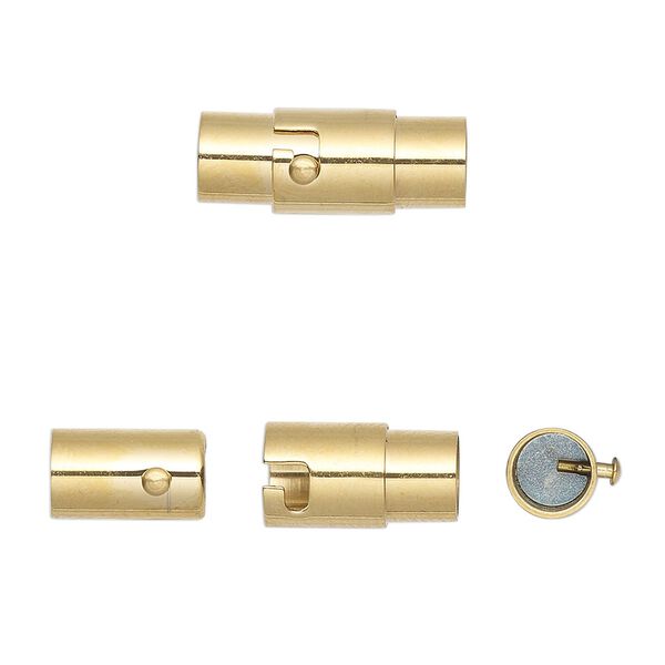Clasp magnetic 1pkg1, 17.5x7mm locking round tube / fits 5mm cord, gold-finished / stainless steel 1-strand image number 0