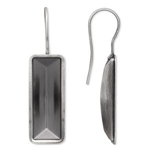 Ear wire fishhook 1pkg4 Almost Instant Jewelry&reg; antique silver-plated, 40x13mm / 24x8mm rectangle glue-in setting, 20 gauge brass 2 pair