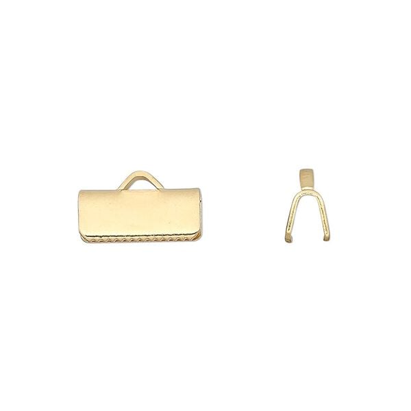 Ribbon crimp end 1pkg100 gold-plated, 13x5mm rectangle, brass image number 0
