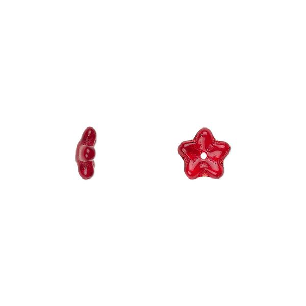 Bead cap, Czech pressed glass, ruby red, 8x3mm flower, fits 6-8mm bead. Sold per pkg of 50. image number 0