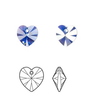 Drop 24pk sapphire AB, Crystal Passions&reg; 10mm pendant heart 6228