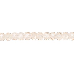 Bead, Czech fire-polished glass, light rose, 5x4mm faceted rondelle. Sold per 15-1/2" to 16" strand.