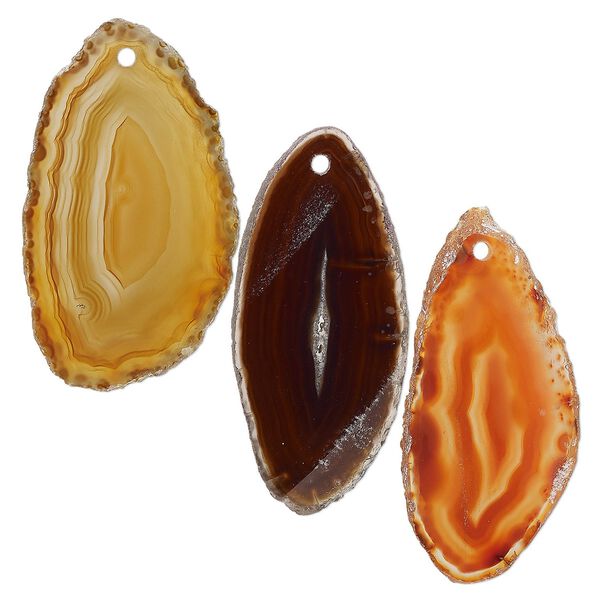 Black agate / red agate 1pkg3, hand-cut slice focal assortment 30x15mm-46x26mm image number 0