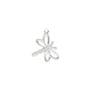 Charm, sterling silver, 14x13mm single-sided dragonfly. Sold individually.