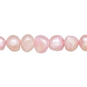 Pearl, cultured freshwater (dyed), blush, 7-8mm flat-sided potato, D grade, Mohs hardness 2-1/2 to 4. Sold per 16-inch strand.