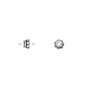 Bead cap, antiqued sterling silver, 5x3mm beaded round, fits 4-6mm bead. Sold per pkg of 4.