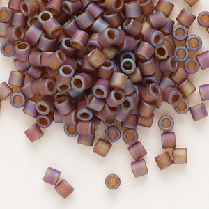 Seed bead, Delica&reg;, glass, pkg/7.5g, #8 round, translucent matte rainbow dark topaz (DBL-0853).
