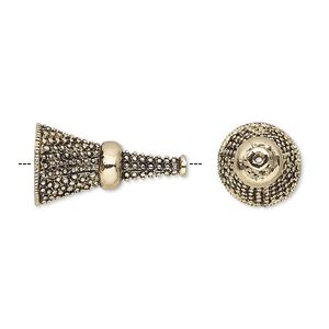 Cone, antique gold-finished bronze, 21x11.5mm textured, 8.5mm inside diameter. Sold individually.
