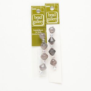Bead 1pkg4 handblown glass, 11-12mm round / 14-15mm bicone / line design, assortment translucent brown / clear