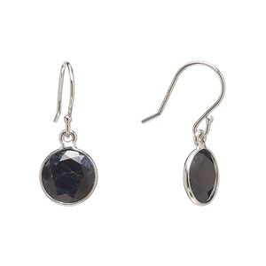 Earring, Create Compliments&reg;, black sapphire (heated) and sterling silver, 23.5mm round with fishhook ear wire, 21 gauge. Sold per pair.