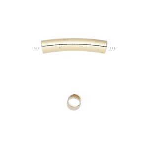 Bead 1pkg10 gold-finished, 20x4mm curved tube, brass