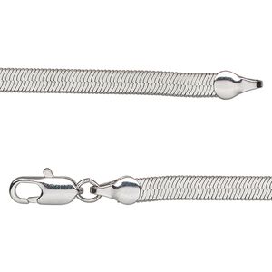 Chain 1pkg1 silver-plated herringbone, 4mm / lobster claw clasp, brass 16 inch