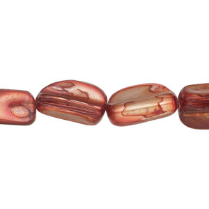 Mother-of-pearl shell 1pkg1, stick bead 15 inch dark red-orange 15x6mm-16x10mm