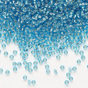 Seed bead, Miyuki, glass, pkg/250g, #11 rocaille, transparent silver-lined ocean blue (RR-2429).