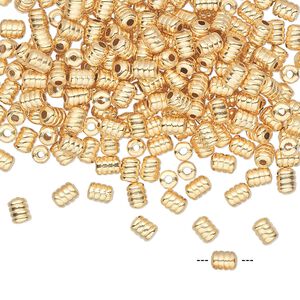 Bead 1pkg100 gold-plated, 4x3mm ribbed tube, brass