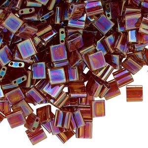 Seed bead, TILA&reg;, glass, pkg/40g, 5mm full tila square, translucent rainbow root beer, (TL-257).