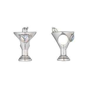 Bead 1pkg1 silver-plated pewter, 17x11.5mm martini glass, glass / clear AB / antique Dione&reg;