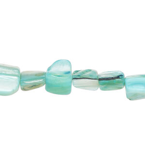 Mother-of-pearl shell 1pkg1, triangle tube bead 14 inch light teal blue 7x7mm-12x8mm