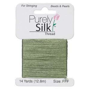 Thread, Purely Silk&trade;, dark green, size FFF. Sold per 14-yard card.
