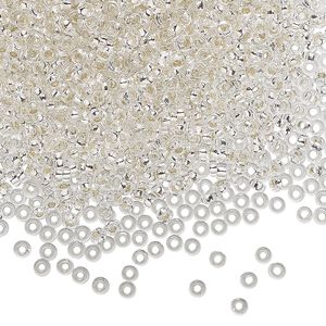 Seed bead, Miyuki, glass, pkg/250g, 2.2x1mm spacer rondelle, transparent silver-lined clear, (SPR2.2-1).