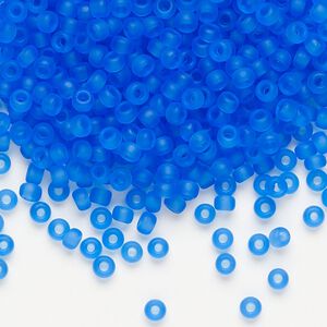 Seed bead, Miyuki, glass, pkg/50g, #8 rocaille, translucent matte sapphire (RR-150F).