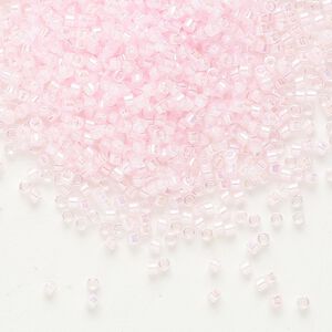 Seed bead, Delica&reg;, glass, pkg/7.5g, #11 round, translucent pink-lined rainbow crystal clear (DB-0055).