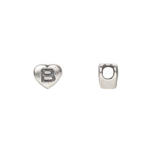 Bead 1pkg1 sterling silver, 7.5x7mm heart / letter B, antiqued Dione&reg;