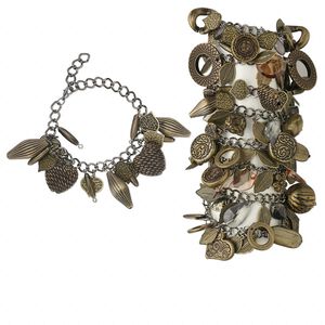 Bracelet mix, acrylic with gunmetal- and antique brass-plated steel, brass and black, mixed shape, 7 inches with 2-1/2 inch extender chain and lobster claw clasp. Sold per pkg of 8.