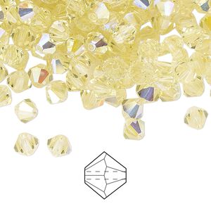 Bead 24pk jonquil AB, Preciosa Czech crystal 5mm bicone