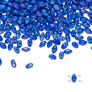 Bead, Preciosa Mini Twin&trade;, Mini Pressed Twin, Czech pressed glass, opaque rainbow cobalt, 4x2.5mm oval with (2) 0.7mm holes. Sold per 250-gram pkg.