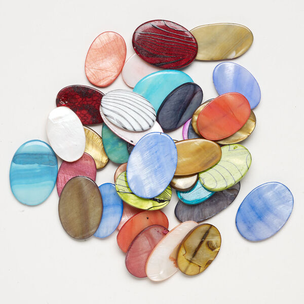 Mother-of-pearl shell 1pkg6oz, flat oval bead mix mixed colors 28x18mm-45x30mm image number 1