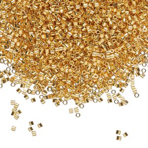 Seed bead, Delica&reg;, glass, pkg/250g, #15 round, opaque 24Kt gold-plated (DBS-0031).