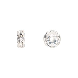 Bead 144pk crystal silver plate, Preciosa Czech crystal 8x3.5mm rondelle