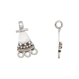 Drop, antiqued sterling silver, 12x10mm triangle with 3 loops. Sold per pkg of 2.