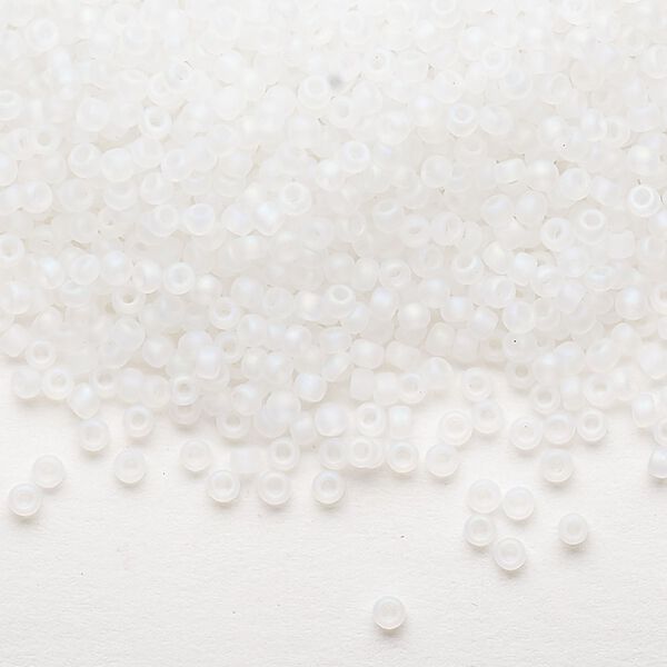Seed bead, Dyna-Mites&trade;, glass, pkg/1/2kg, #11 round, translucent frosted rainbow white, (4FAB 11/0 RR). image number 0