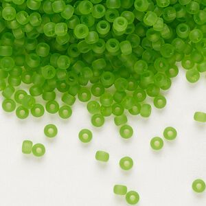 Seed bead, Miyuki, glass, pkg/50g, #8 rocaille, translucent matte lime, (RR-144F).