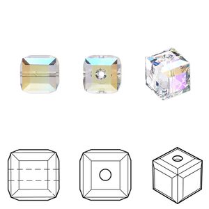 Bead 6pk crystal shimmer, Crystal Passions&reg; 8mm cube 5601