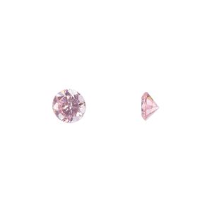 Gem, cubic zirconia, pink, 6mm faceted round, Mohs hardness 8-1/2. Sold per pkg of 2.