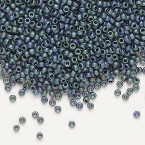 Seed bead, Miyuki, glass, pkg/25g, #11 rocaille, opaque matte metallic iris blue green (RR-2064).