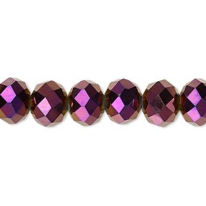 Bead 1pk 48 facets opaque purple metallic, Celestial Crystal&reg; 10x8mm rondelle 15.5-16 inch