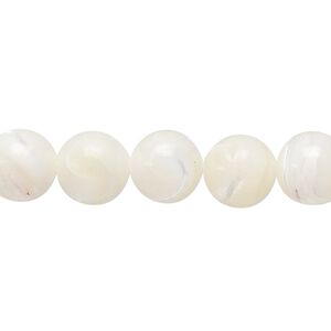Mother-of-pearl shell 1pkg1, round bead 15.5 to 16 inch white 10mm