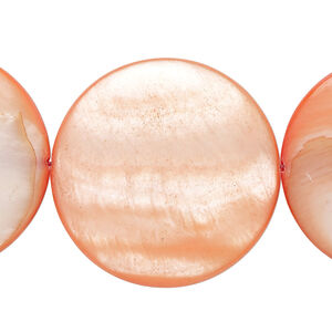 Mother-of-pearl shell 1pkg1, puffed flat round / flower decal bead 15 inch flamingo 29-30mm