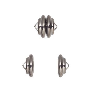 Clasp magnetic 1pkg12 black-plated, 10.8x7.7mm ribbed rondelle, brass Mag-Lok&reg; 1-strand