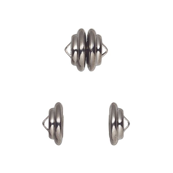 Clasp magnetic 1pkg12 black-plated, 10.8x7.7mm ribbed rondelle, brass Mag-Lok&reg; 1-strand image number 0