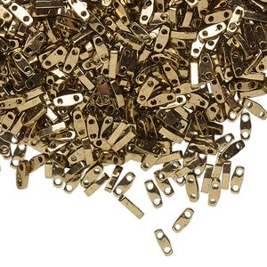 Seed bead, TILA&reg;, glass, pkg/5g, 5x1.2mm quarter tila rectangle, opaque metallic dark bronze, (QTL-457).