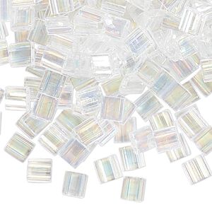 Seed bead, TILA&reg;, glass, pkg/40g, 5mm full tila square, translucent rainbow crystal clear (TL-250).